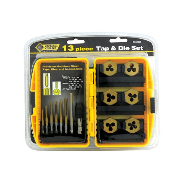 Steel Grip Steel SAE Tap and Die Set 6-32/ 8-32/ 10-24/ 10-32/ 1/4-20/ 5/16-8, 13 pc DR62057SAE - main